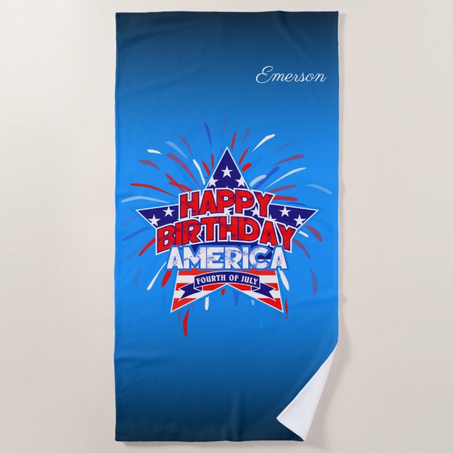 Toalha De Praia Feliz aniversário América 4 de julho Independência (Frente)