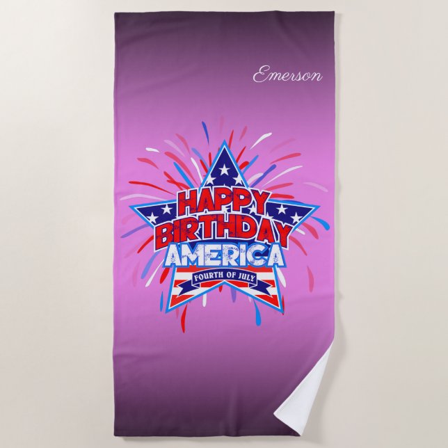 Toalha De Praia Feliz aniversário América 4 de julho Independência (Frente)