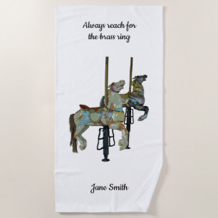 Toalha De Praia Feliz bonito Percorra Carousel Horses Beach Towel
