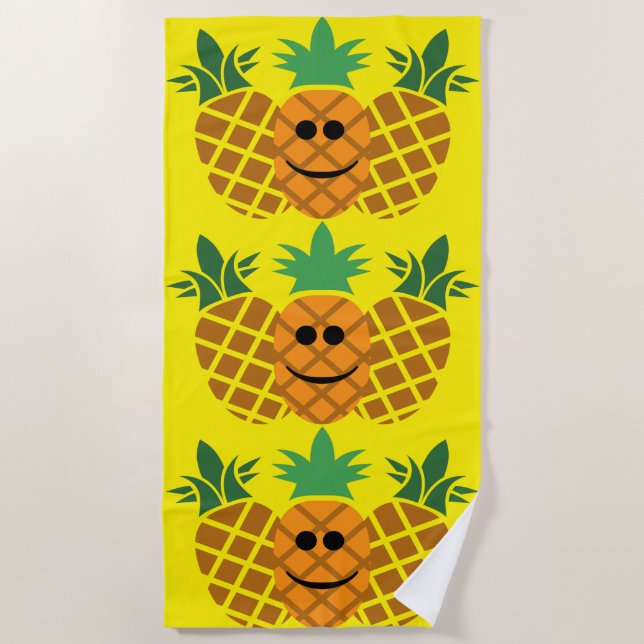 Toalha De Praia Feliz Design de abacaxi - Beach Towel (Frente)