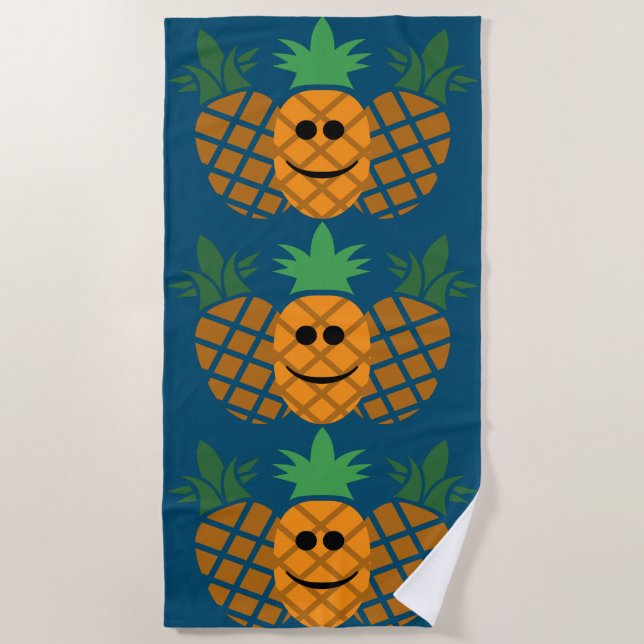 Toalha De Praia Feliz Design de abacaxi - Beach Towel (Frente)