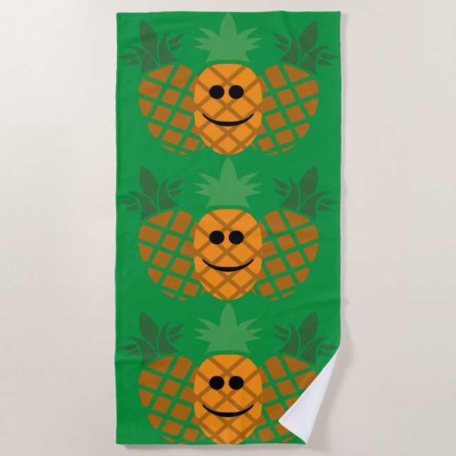 Toalha De Praia Feliz Design de abacaxi - Beach Towel (Frente)