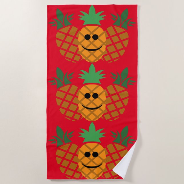 Toalha De Praia Feliz Design de abacaxi - Beach Towel (Frente)