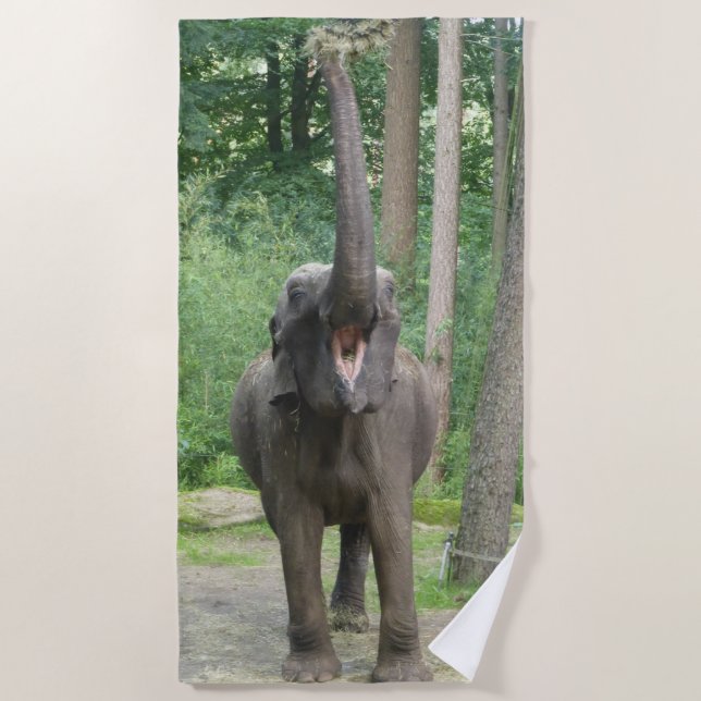 Toalha de praia feliz do elefante (Frente)