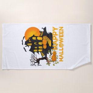 Toalha De Praia Feliz Halloween Abóbora Assustadora Casa Assombrad