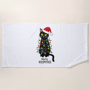Toalha De Praia Feliz Kissmyass Gato Divertido Luzes de Natal Prem