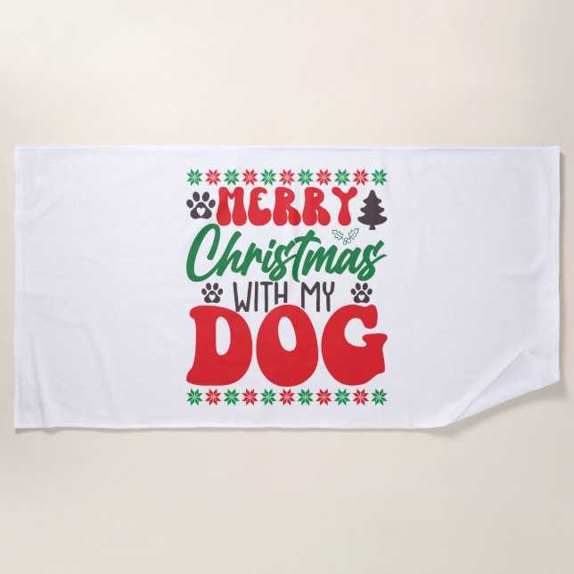 Toalha De Praia Feliz Natal com meu Cachorro-01 (Frente)
