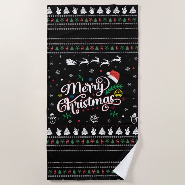 Toalha De Praia Feliz Natal Engraçado (Frente)