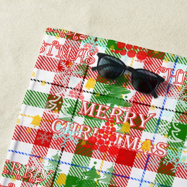Toalha De Praia Feliz Natal Xadrez Decorativa Tartan (Criador carregado)
