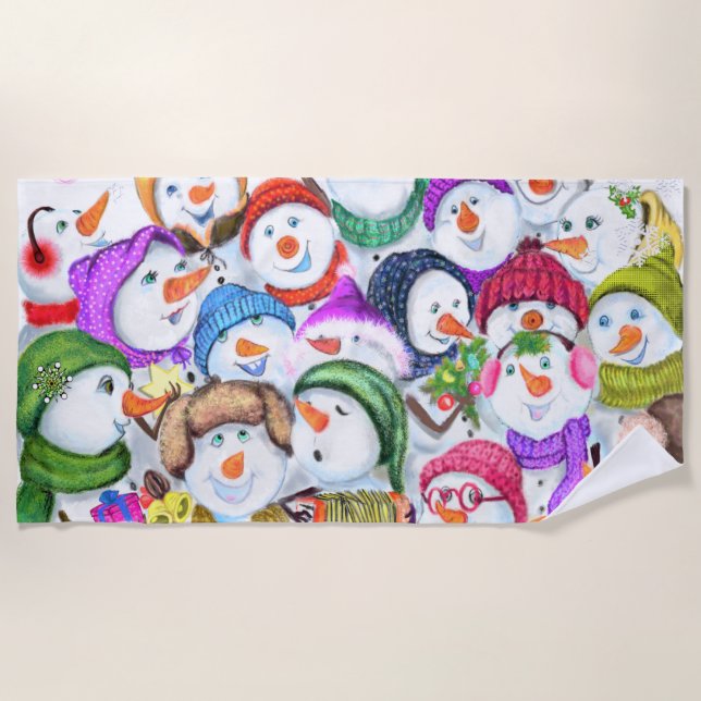 Toalha De Praia Feliz Snowmans de Natal Beach Towel (Frente)
