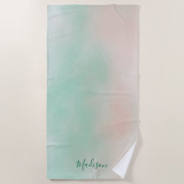 Toalha De Praia Feminino Rosa Pastel Verde Gradiente Script 