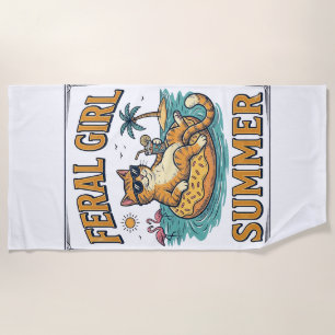 Toalha De Praia Feral Girl Summer Gato Flutua Camisa Vintage Desig