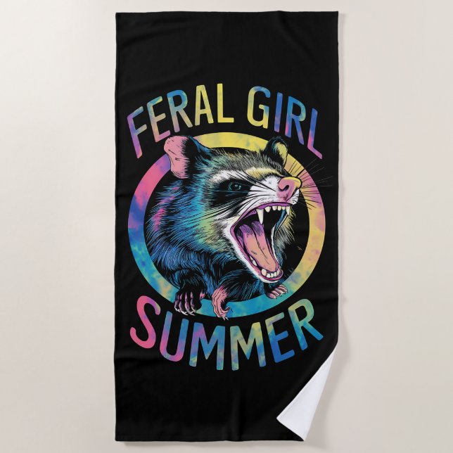 Toalha De Praia Feral Girl Summer Ogambm Tie Dye Raccoon (Frente)