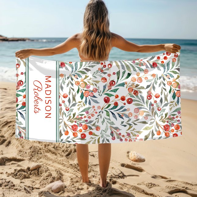 Toalha De Praia Feriado Natal Aquarela Personalizado (Criador carregado)