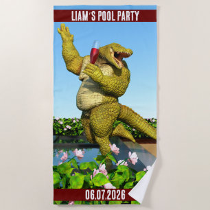 Toalha De Praia Festa da Piscina do Liam com Crocodilo