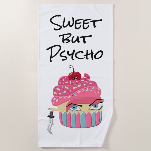 Toalha De Praia Festa de Halloween do Cupcake Kawaii, rosa-branca (Frente)