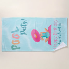 Toalha De Praia Festa de Piscina de Verão Divertida Aquarela 16