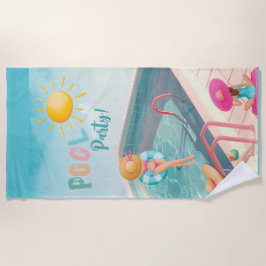 Toalha De Praia Festa de Piscina de Verão Divertida Aquarela 16