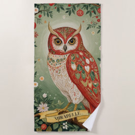 Toalha De Praia Festivo Foliage Owl Personalizado