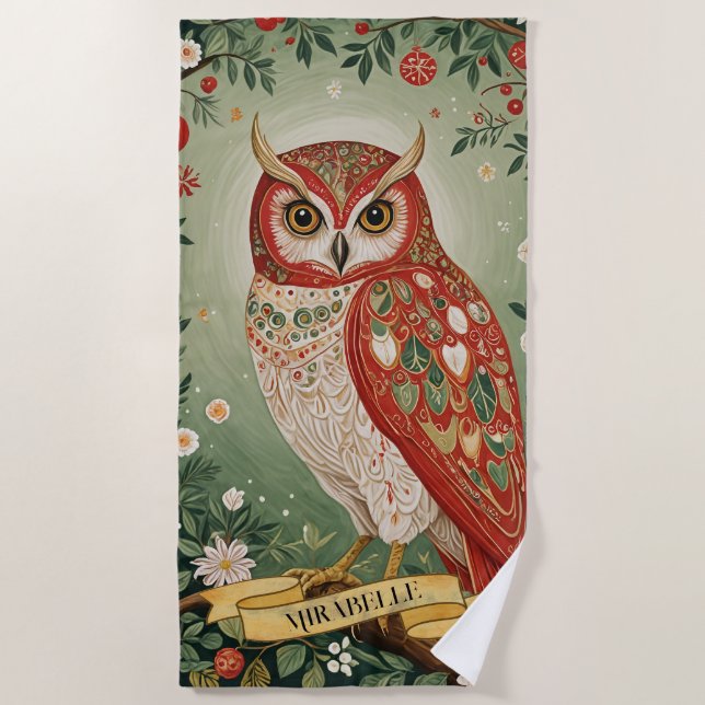 Toalha De Praia Festivo Foliage Owl Personalizado (Frente)