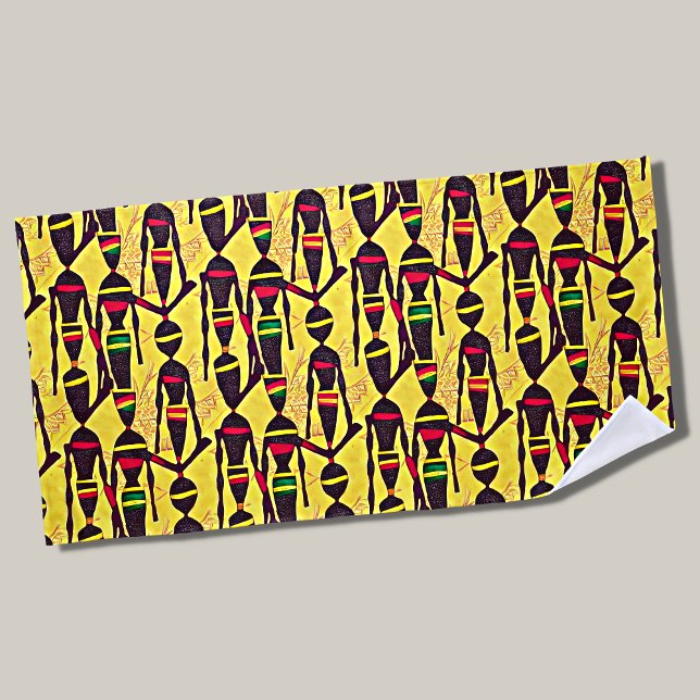 Toalha De Praia Figuras abstrato africanas, Verde Amarelo Vermelho (Criador carregado)