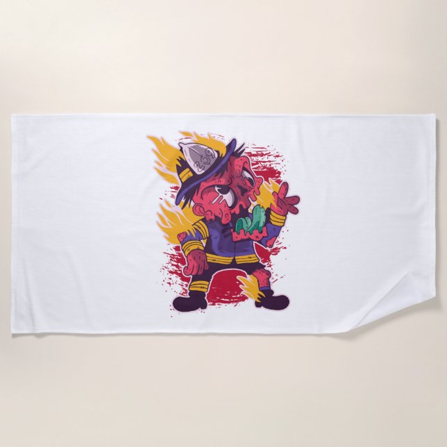 Toalha De Praia Figurino do Halloween Happy Halloween Bombeiro (Frente)