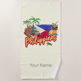 Toalha De Praia Filipinas Vintage Tarsier Flag Palm Souvenir