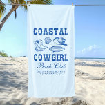 Toalha De Praia Fim de Semana da Bachelorette Cowgirl Costeira<br><div class="desc">A coleção de "Bachelorette Cowgirl Costeira" mistura perfeitamente as vibes da praia com um toque de talento ocidental. A suíte apresenta ilustrações encantadoras de botas de cowgirl, conchas e chapéus largos, evocando um espírito aventureiro, mas de repouso. Com uma tipografia divertida e um tema costeiro, esta coleção convida convidados a...</div>