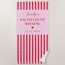 Toalha De Praia Fim de Semana de Bachelorette de Stripes Vermelhas