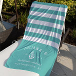 Toalha De Praia Fim de Semana de Bachelorette Personalizado Aqua e<br><div class="desc">Celebre seu fim de semana de solteira,  saia ou festejo com essas toalhas de praia personalizadas únicas. O design personalizado apresenta turquesa tropical e listras brancas com o nome,  tipo de evento,  ano e destino da noiva,  acompanhando uma corda branca e uma ilustração de âncora.</div>