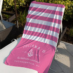 Toalha De Praia Fim de Semana de Bachelorette Personalizado Rosa e<br><div class="desc">Celebre seu fim de semana de solteira,  saia ou festejo com essas toalhas de praia personalizadas únicas. O design personalizado apresenta listras cor-de-rosa e brancas pré-disquete com o nome,  o tipo de evento,  o ano e o destino da noiva,  seguindo uma corda branca e uma ilustração da âncora.</div>