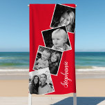 Toalha De Praia Fita de Filme Personalizada de Colagem de Fotograf<br><div class="desc">Folha de Filme Personalizada de Colagem de Fotos,  Red Beach Towel. Personalize este design personalizado com 4 fotos da família e o seu nome, </div>