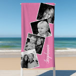Toalha De Praia Fita de Fotocolagem Personalizada de 4 Fotografias<br><div class="desc">Galeria de Película Personalizada de 4 Fotografias,  Tela de Praia Rosa. Personalize este design personalizado com 4 fotos da família e o seu nome, </div>