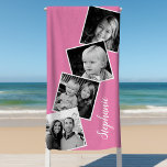 Toalha De Praia Fita de Fotocolagem Personalizada de 4 Fotografias<br><div class="desc">Galeria de Película Personalizada de 4 Fotografias,  Tela de Praia Rosa. Personalize este design personalizado com 4 fotos da família e o seu nome, </div>