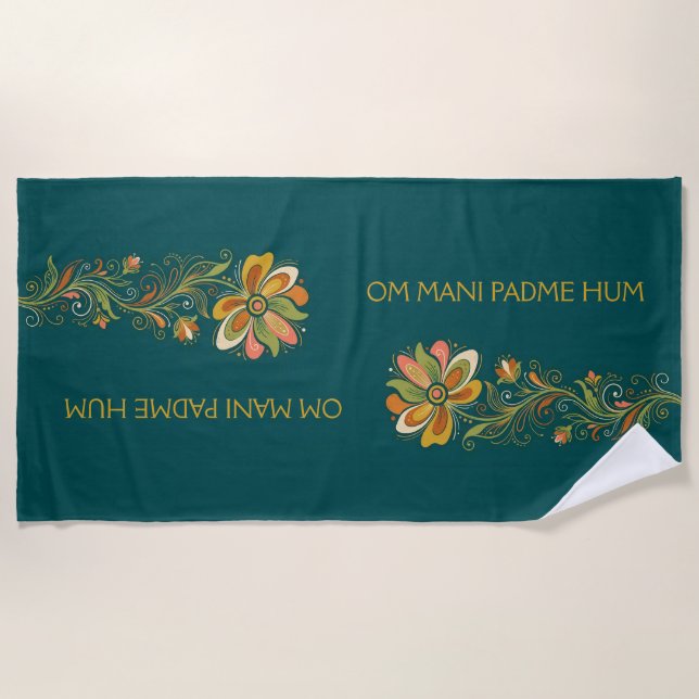 Toalha De Praia Flaire de Flor Poderosa Bordas Retro 1 + seu texto (Frente)