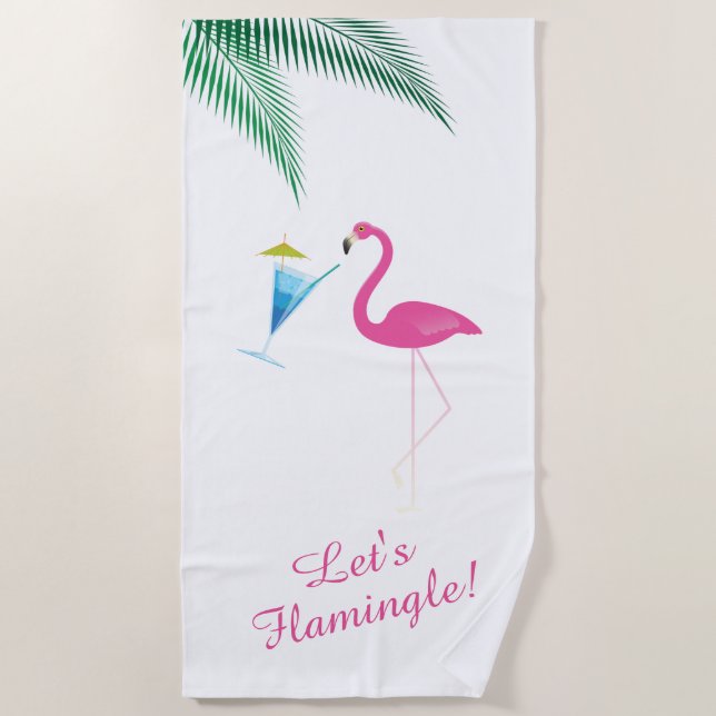 Toalha De Praia Flamingo Bebendo Beach Towel (Frente)