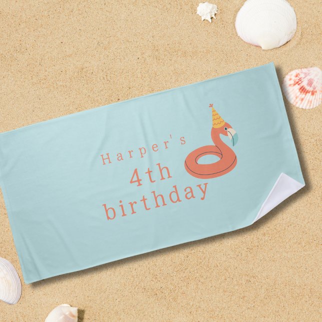 Toalha De Praia flamingo de verão flutuador festa de aniversário d (flamingo birthday pool party modern fun beach pool towel )