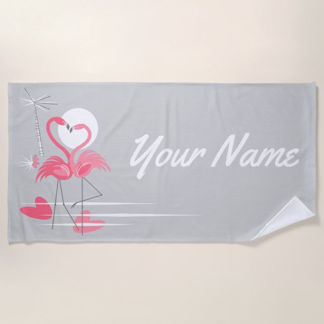Toalha De Praia Flamingo Love Name Beach tower horizontal (Frente)