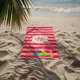 Toalha de praia Flamingo Monogrammed Stripe Rosa