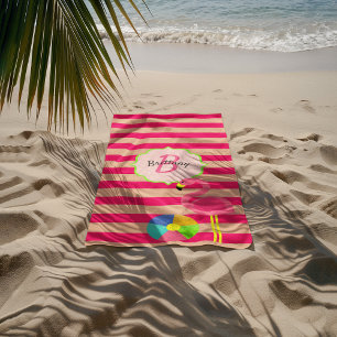 Toalha de praia Flamingo Monogrammed Stripe Rosa