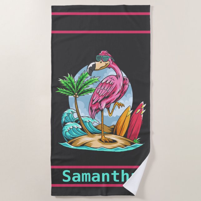 Toalha de praia Flamingo personalizada (Frente)