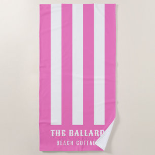Toalha De Praia Flamingo, rosa e tiras brancas Beach House