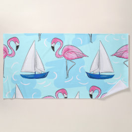 Toalha De Praia Flamingo Sailboat Preppy