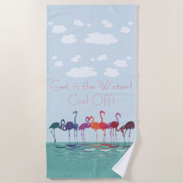 Toalha De Praia Flamingos Coloridos Divertidos Entram na Água