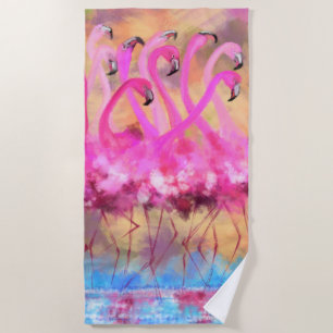 Toalha De Praia Flamingos de Amor Rosa - Pintura Original