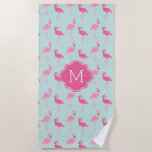 Toalha De Praia Flamingos De Diversão Monogramados<br><div class="desc">Design de tendências e monogramas quic com um padrão legal e popular de flamingos rosa.</div>