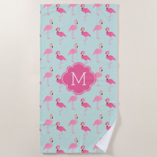 Toalha De Praia Flamingos De Diversão Monogramados