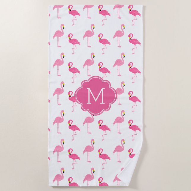 Toalha De Praia Flamingos De Diversão Monogramados (Frente)