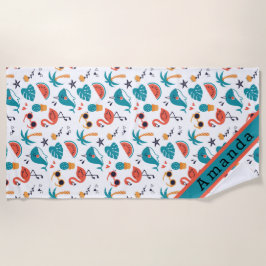 Toalha De Praia Flamingos e baleias Unicorn