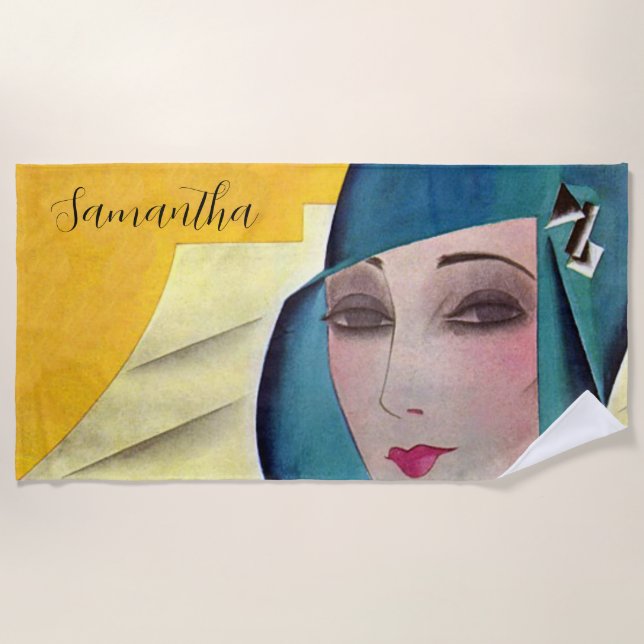 Toalha De Praia Flapper no Chapéu Roxo (Frente)